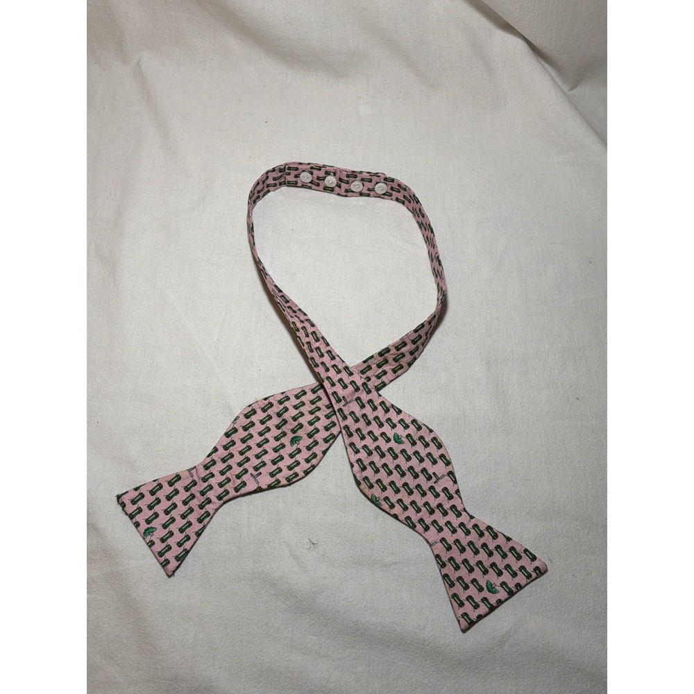 NOLA Couture Mens Pink Green Streetcar Trolley Silk Self-Tie Bow Tie Adjustable